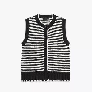 Black & White Striped Knit Button-Up Sweater Vest